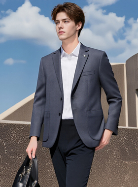 100绵羊毛 软糯细腻 经典灰男士两粒扣商务休闲西装上衣外套D2789
