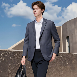 100绵羊毛 软糯细腻 经典灰男士两粒扣商务休闲西装上衣外套D2789