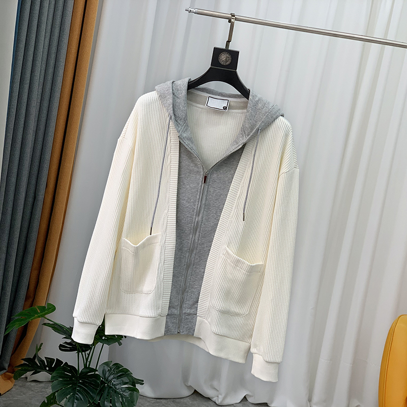 重磅1000克 时尚假两件外套 潮流青年男士宽松连帽开衫卫衣G0035