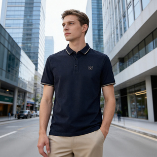 精致龙纹小标 挺括弹力 品牌原单夏季男士POLO衫翻领短袖T恤B4021