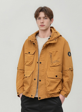 品牌原单 棉锦混纺 时尚工装多袋男士连帽休闲夹克厚外套D2785