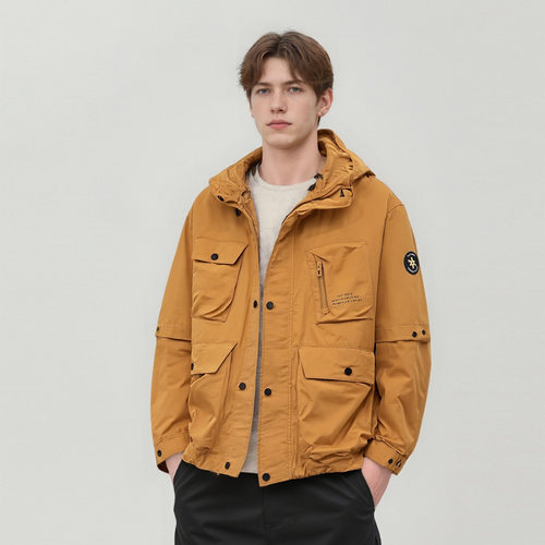 品牌原单 棉锦混纺 时尚工装多袋男士连帽休闲夹克厚外套D2785