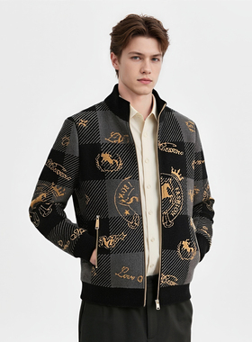 绒毛复织 金丝提花 奢华高端秋冬加厚立领男士夹克保暖外套D2434