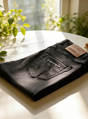 冰感科技 轻盈弹力舒适 时尚黑灰色水洗春夏男士直筒牛仔裤Y2335