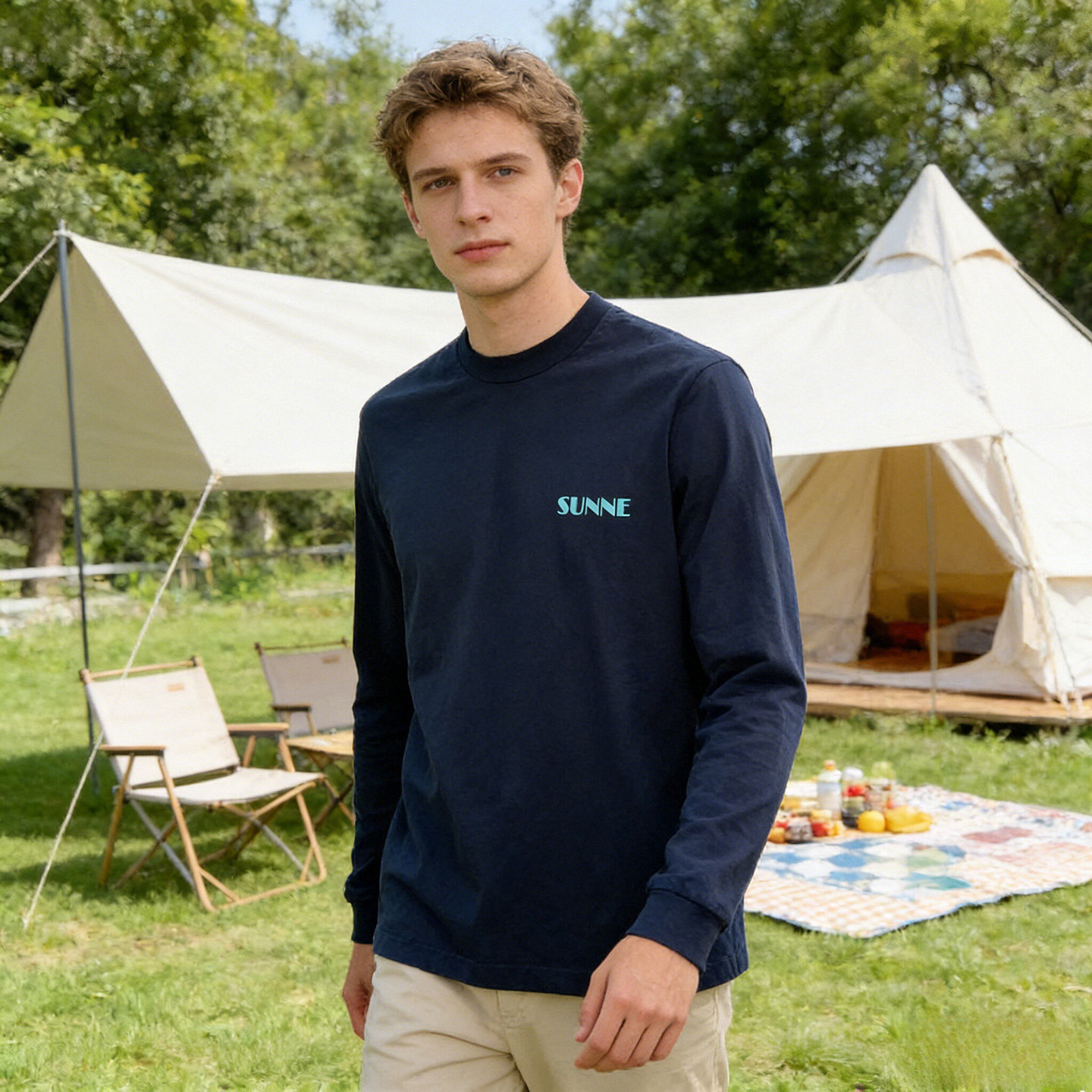 95棉 弹力柔顺亲肤 外贸原单春季男士休闲圆领长袖T恤上衣A2904