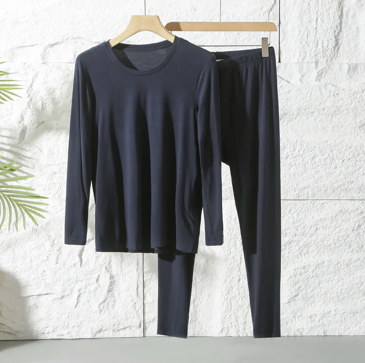 亲肤柔软舒适 纯色圆领男士秋衣秋裤套装保暖内衣M652