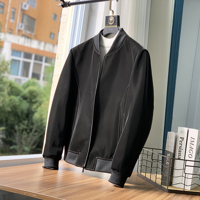 进口小胎羊皮!亚光磨砂工艺！高端男士时尚棒球领真皮皮衣D2227