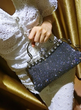 2025新款花钻金属头晚宴水钻包精美手环手拎斜挎钻包晚宴包宴会包