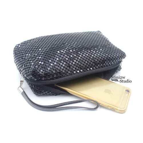 双拉链横款时尚女士亮片钱包