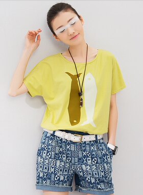 清！薇莉珈 夏装语短袖t恤女 纯棉白上衣 夏学生小清新文艺蝙蝠衫