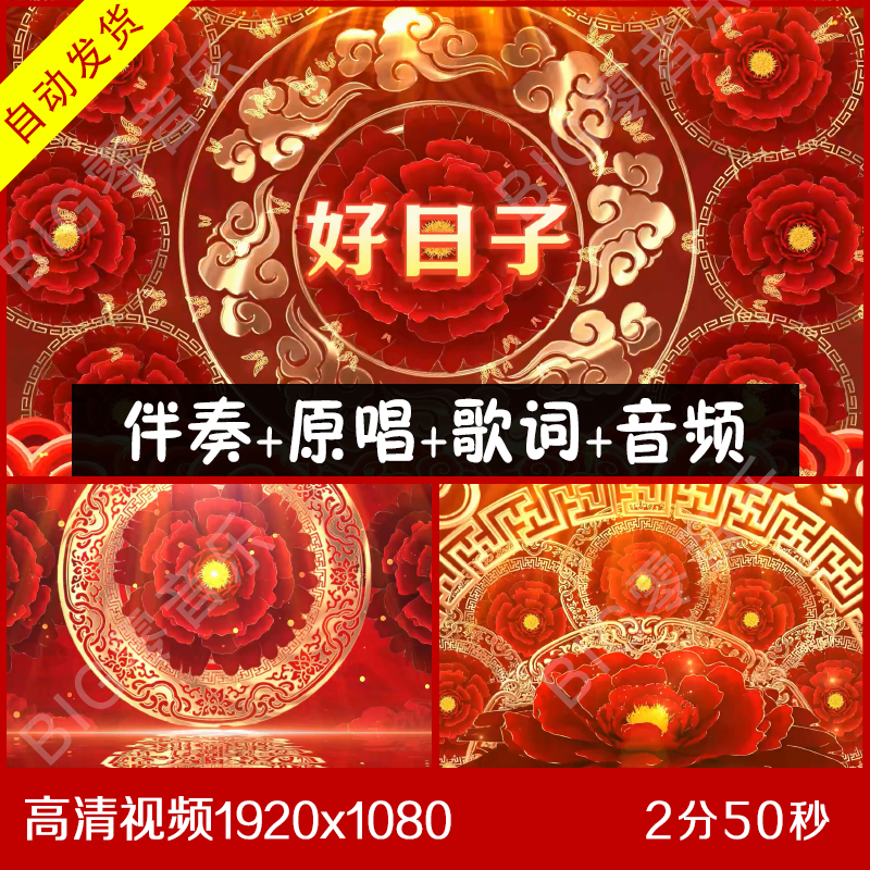 好日子 伴奏原唱视频背景 带歌词 牡丹背景素材