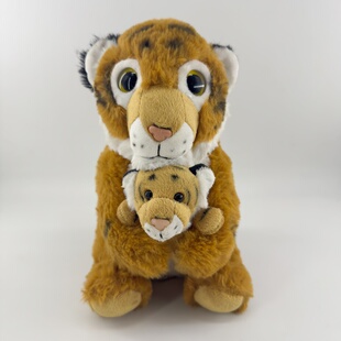 野生动物认知玩偶摆件 仿真母子老虎毛绒玩具公仔母子抱娃造型