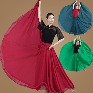 古典 新款 民族风跳舞大摆半身雪纺长裙女广场舞服装 舞蹈演出服套装