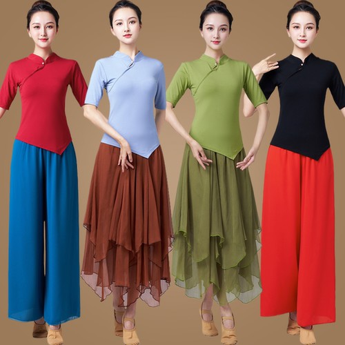 舞蹈练功服身韵飘逸演出服广场舞服装套装女中袖古典现代舞跳舞衣 - 封面