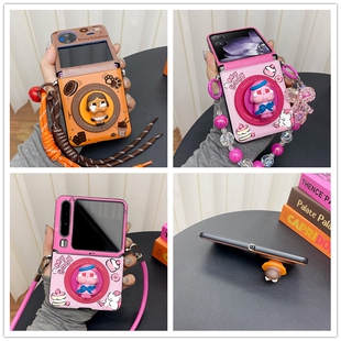 哭娃磁吸支架适用三星zflip6/5/4手机壳Pura X女新款p50宝盒pockets保护套小米mixflip皮质oppo折叠屏n3flip