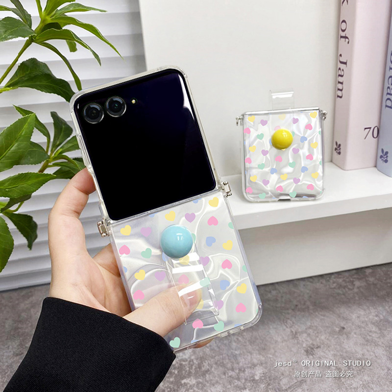 韩风彩色爱心适用摩托罗拉moto razr50ulta手机壳小折叠屏Razr50Ultra保护套小众软壳超薄防摔razr50新款挂绳