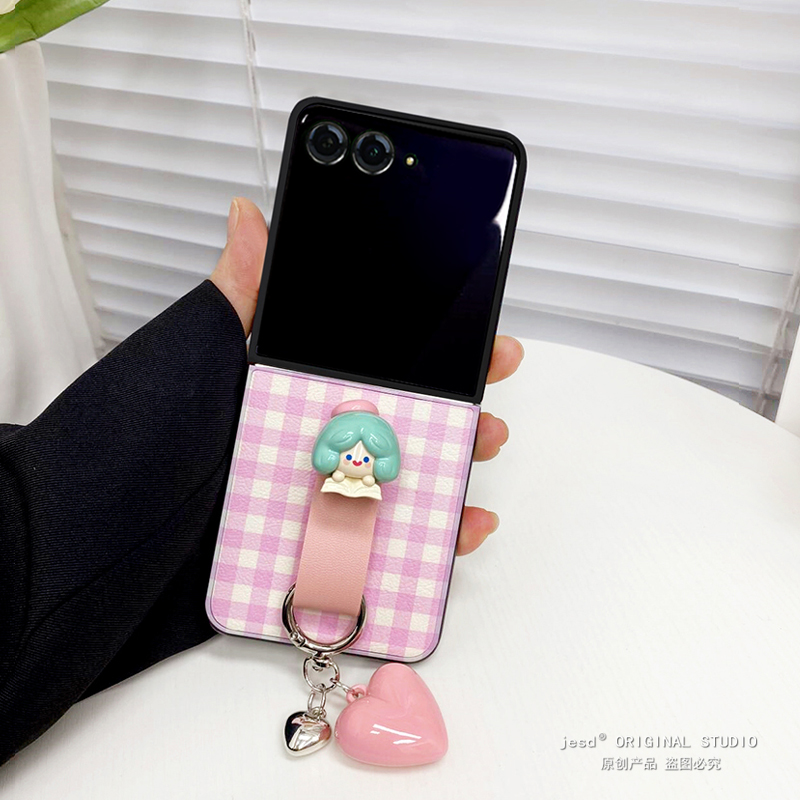 萌粒指环适用摩托罗拉moto razr50ulta手机壳卡通可爱小折叠屏Razr50Ultra皮质保护套超薄防摔razr50新款挂绳