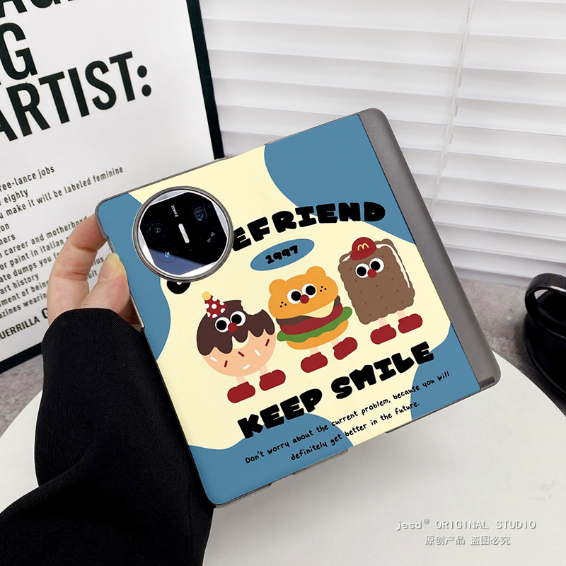 汉堡表情适用华为matex5手机壳典藏版matex3折叠屏x2全包翻盖皮套新款网红荣耀magic vs2至臻版v2 rsr保护壳