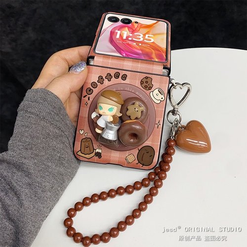 巧克力甜甜圈咖啡茉莉磁吸支架适用摩托罗拉razr50手机壳razr60ultra新款可爱卡通Moto razr50ultra保护套女