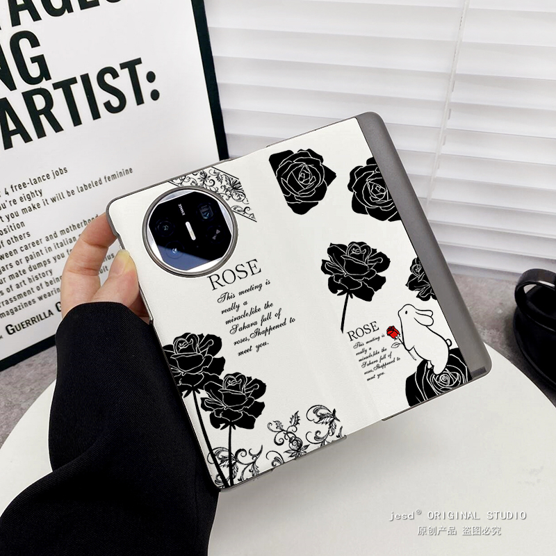 复古花朵适用华为matex5手机壳典藏版matex3折叠屏x2全包翻盖皮套新款网红荣耀magic vs2至臻版v2 rsr保护壳