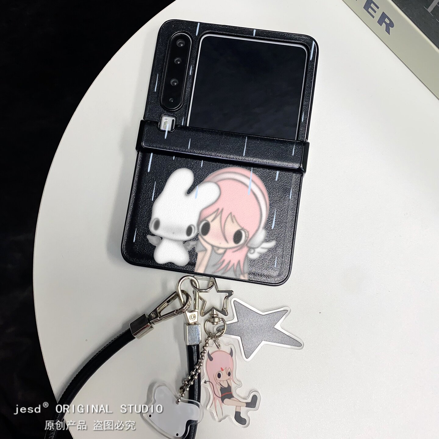 高级感皮纹可爱少女心野有上秋适用荣耀MagicVFlip2华为Pocket2/s折叠屏novaFlip新款PuraX典藏版阔屏手机壳