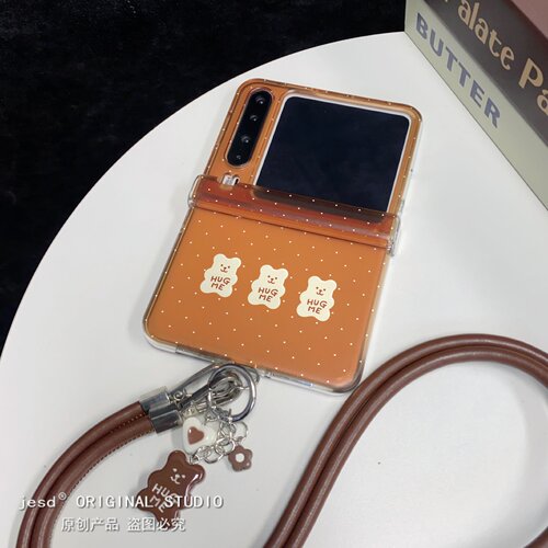 ins美拉德复古棕色波点小熊适用荣耀MagicVFlip2手机壳华为Pocket2/s折叠屏novaFlip新款PuraX典藏版保护套女