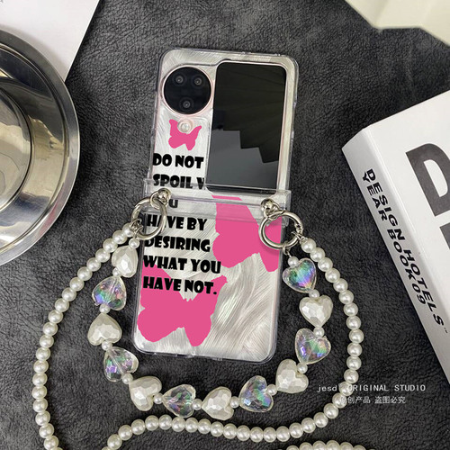 铰链全包适用于OPPOFindN3Flip手机壳findn2flip透明保护套oppo小折叠屏新款羽纱玫红蝴蝶n3flip手链斜挎女