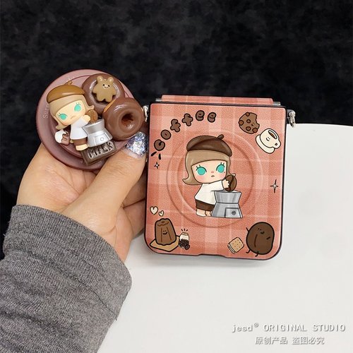 巧克力甜甜圈咖啡茉莉适用三星zflip76折叠屏purax手机壳华为pocket2小米mixflip2荣耀vflip2磁吸支架n3flip