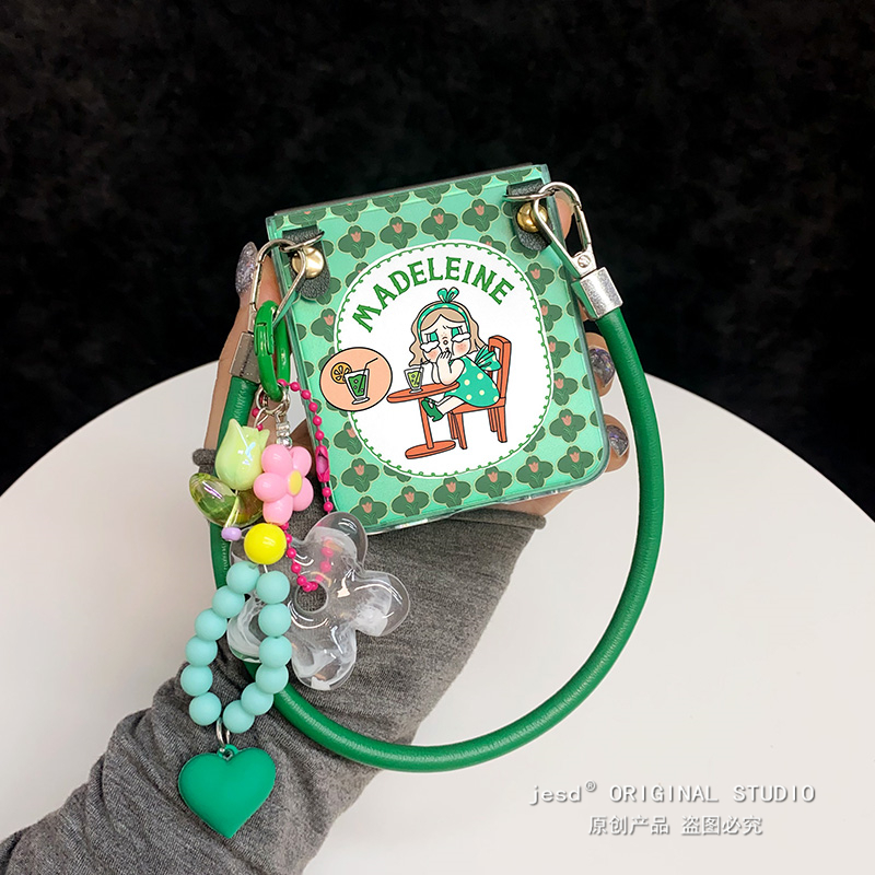 韩系ins小众绿色花朵适用三星zflip7fe折叠屏n3flip手机壳purax小米mixflip2哭娃pocket2新款razr60荣耀vflip