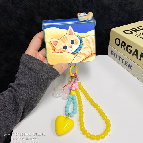 日韩ins萌系可爱立体躺着猫咪适用摩托罗拉razr50手机壳razr60ultra铰链中轴全包防摔Moto razr50ultra保护套