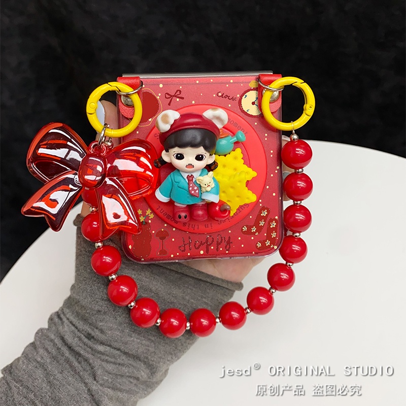 日韩ins小狗帽子可爱少女磁吸支架适用三星zflip6折叠屏purax荣耀vflip华为pocket2小米mixflip2手机壳n3flip