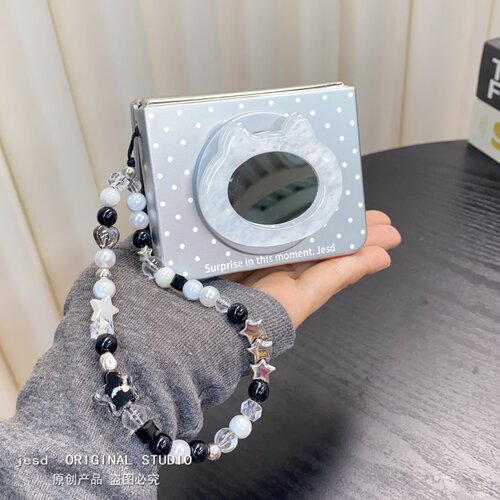 高级感哑光银猫咪补妆镜支架适用摩托罗拉razr50手机壳razr60ultra磁吸Moto razr50ultra保护套手提挂绳新款