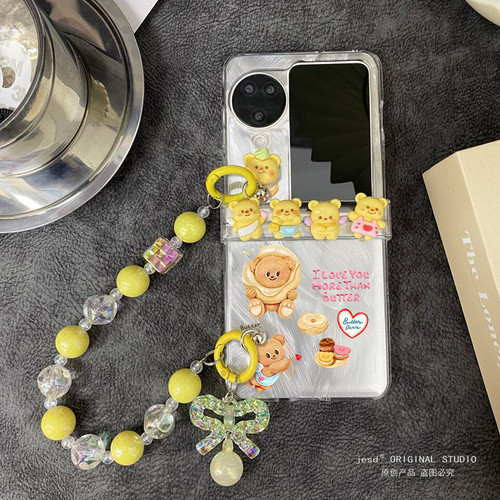 铰链全包适用于OPPOFindN3Flip手机壳findn2flip透明保护套oppo小折叠屏新款n3flip黄色立体小熊手链斜挎女