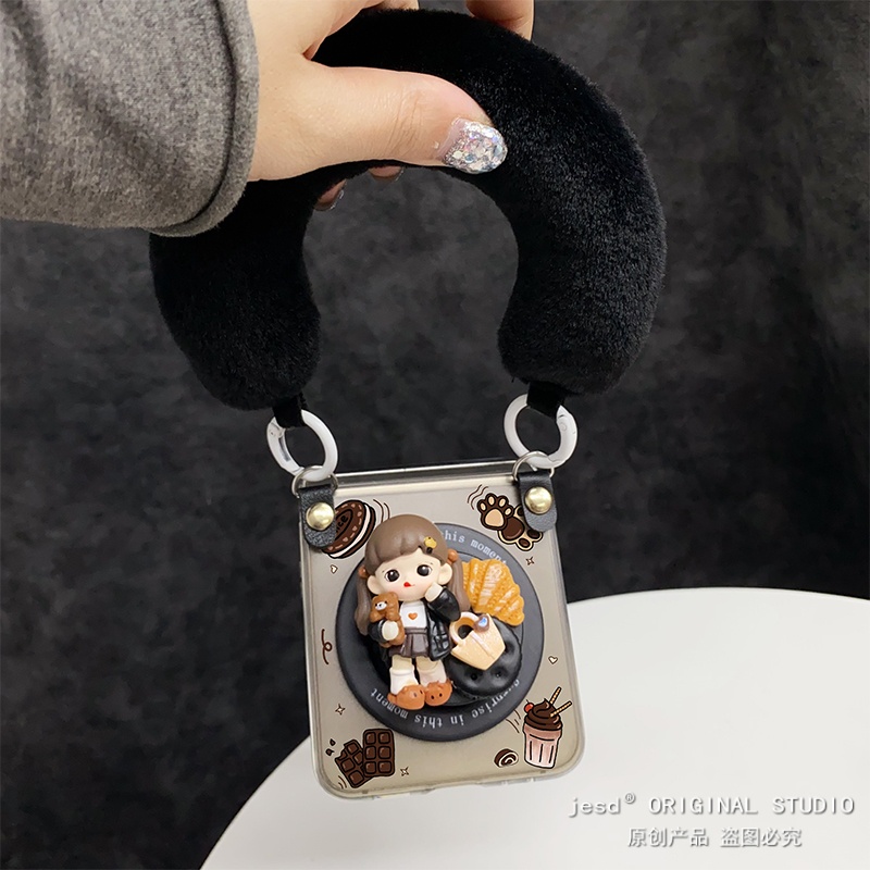 巧克力饼干小熊女孩磁吸支架适用摩托罗拉razr50手机壳razr60ultra新款Moto razr50ultra保护套卡通可爱潮壳