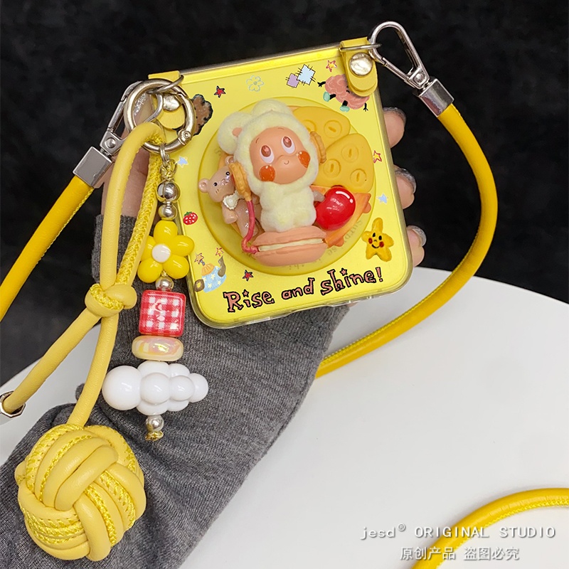 可爱小熊蛋糕星星人磁吸支架适用三星zflip765折叠屏purax手机壳华为pocket2小米Mixflip2透明vflip2硬n3flip