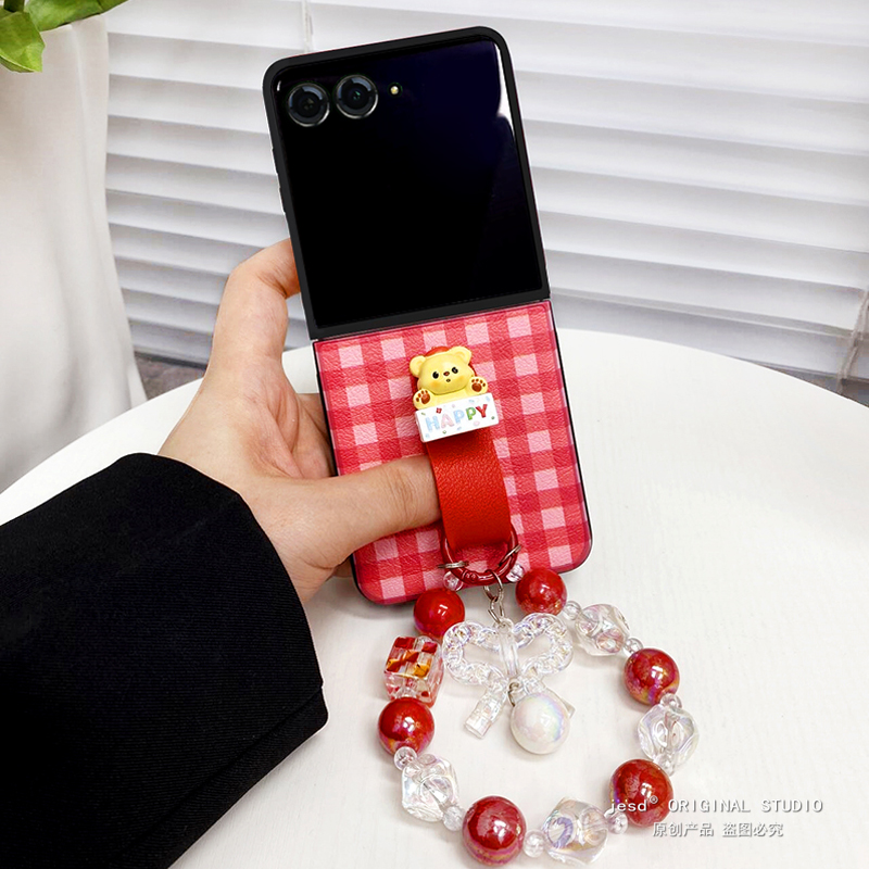 黄油小熊指环适用摩托罗拉moto razr50ulta手机壳手拎珠链条折叠屏Razr50Ultra保护套超薄防摔razr50新款挂绳