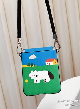 夏日ins草地玩耍猫咪适用三星zflip567折叠屏purax手机壳荣耀vflip华为pocket2/s小米mixflip2新款n3flip斜挎