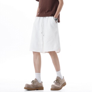 短裤 胖子运动裤 男五分裤 宽松大码 透气速干华夫格高级感休闲裤 夏季