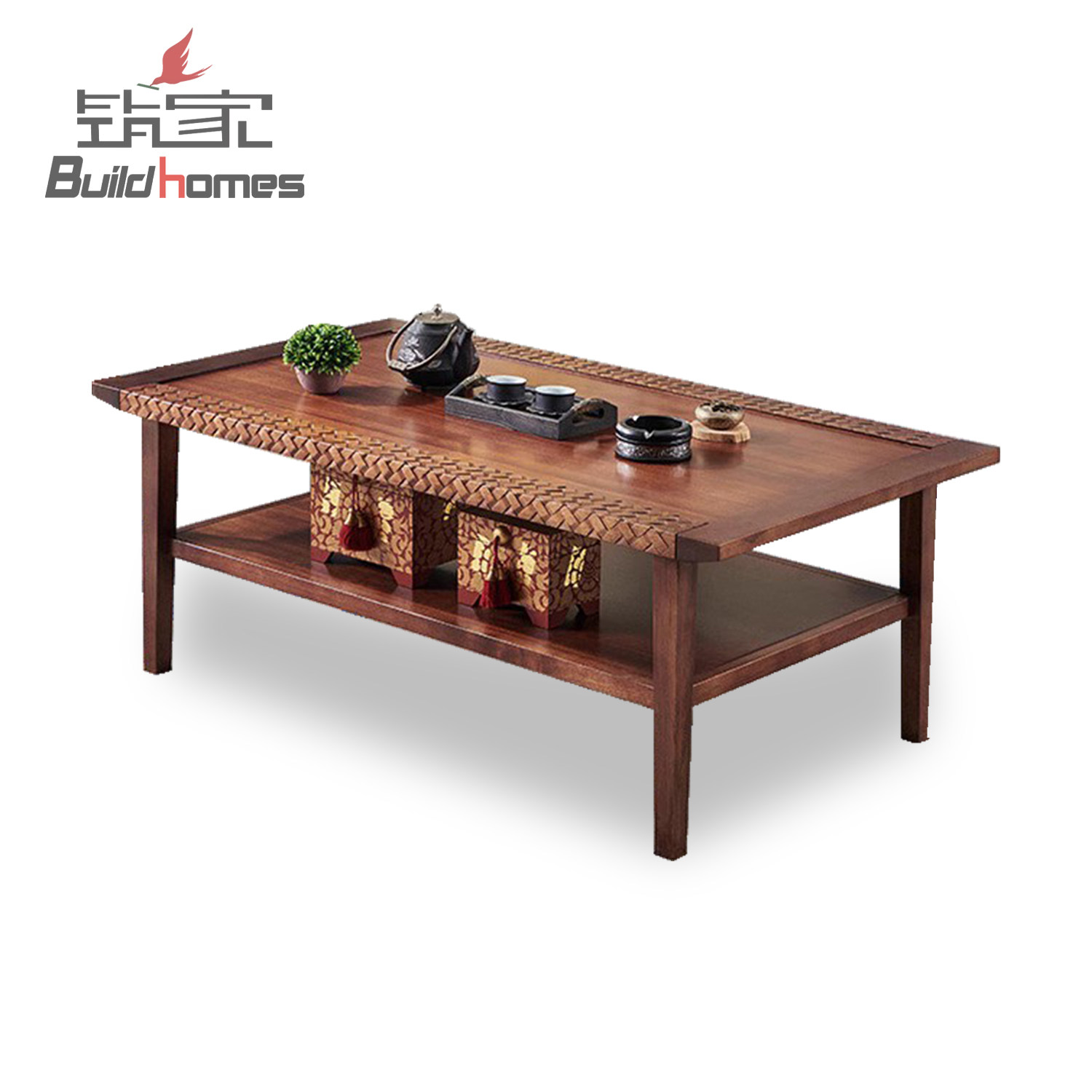 筑家新中式客厅简约东南亚风格金丝檀木长方形雕刻茶几全实木家具