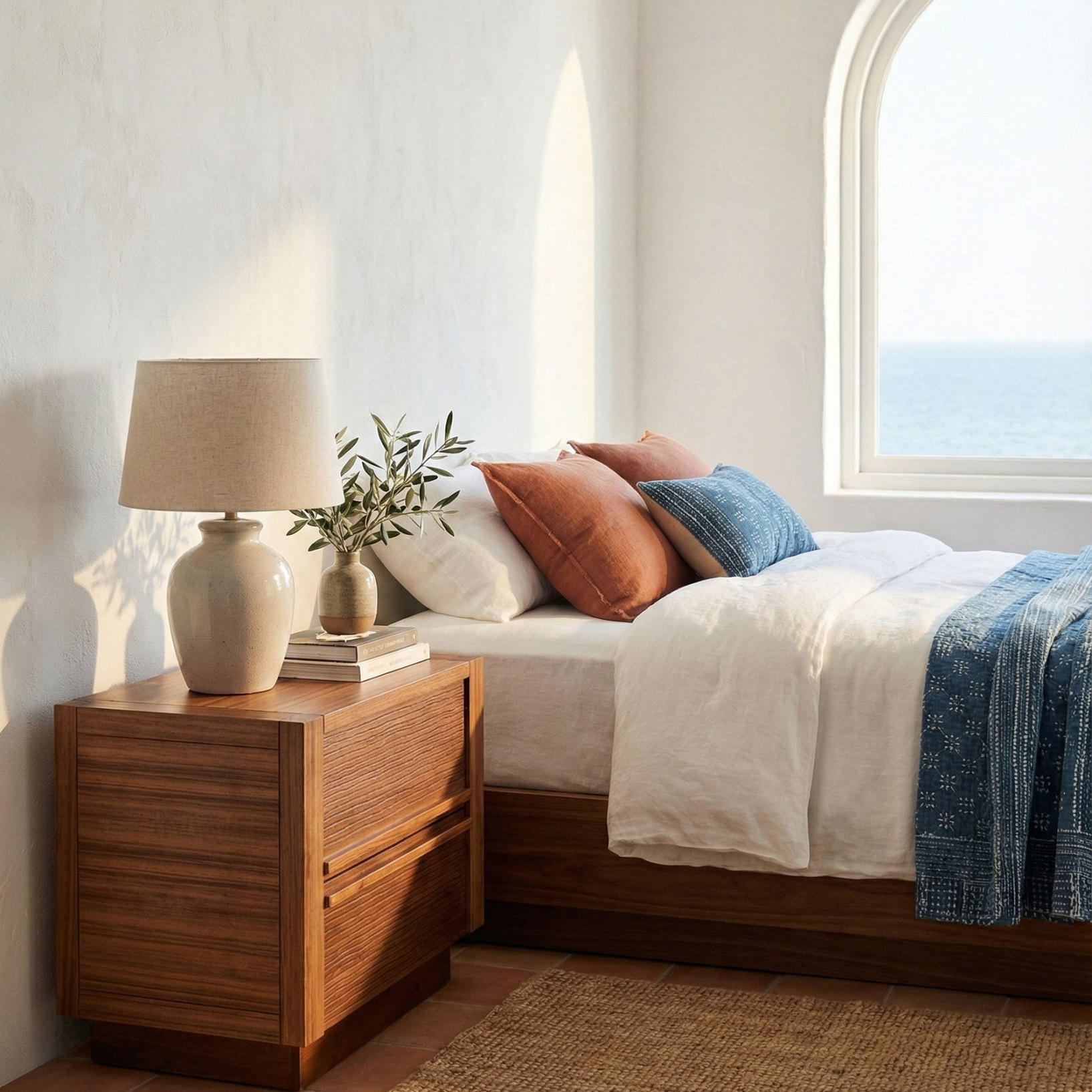 筑家 实木床头柜 胡桃木床边储物柜 东南亚家具 槟榔色带抽屉柜