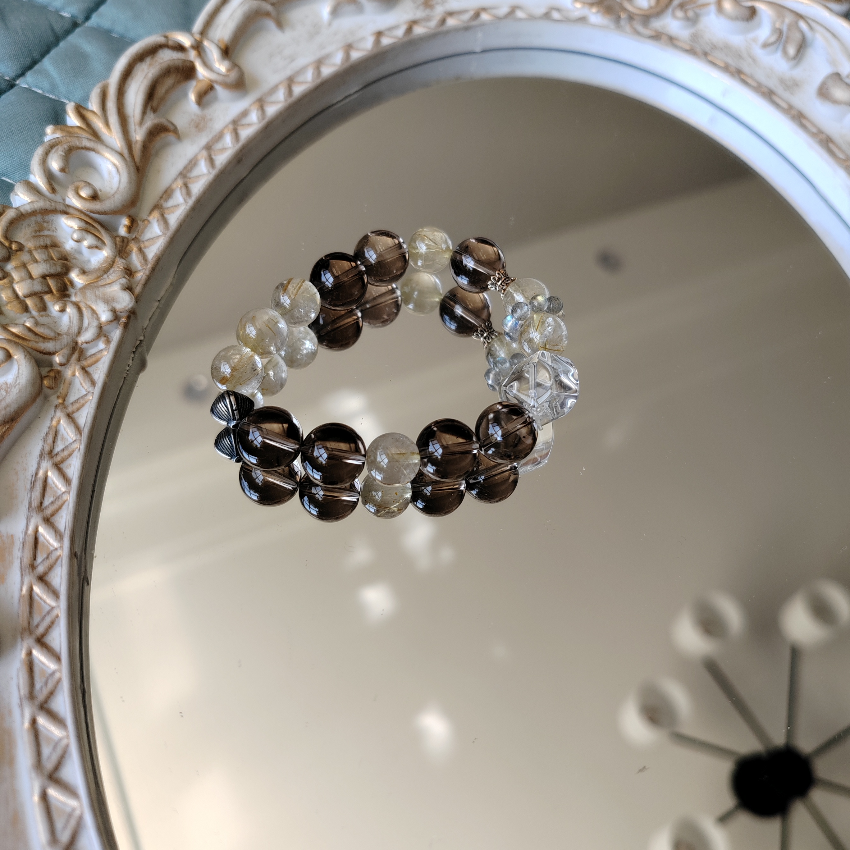 绿幽灵连云港水晶手链黑色女士定制五行紫水晶茶晶玛瑙高级感纯银