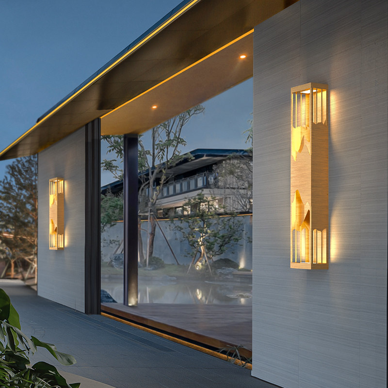 壁灯户外大门口全铜新中式庭院灯太阳能柱子壁灯别墅长条围墙壁灯