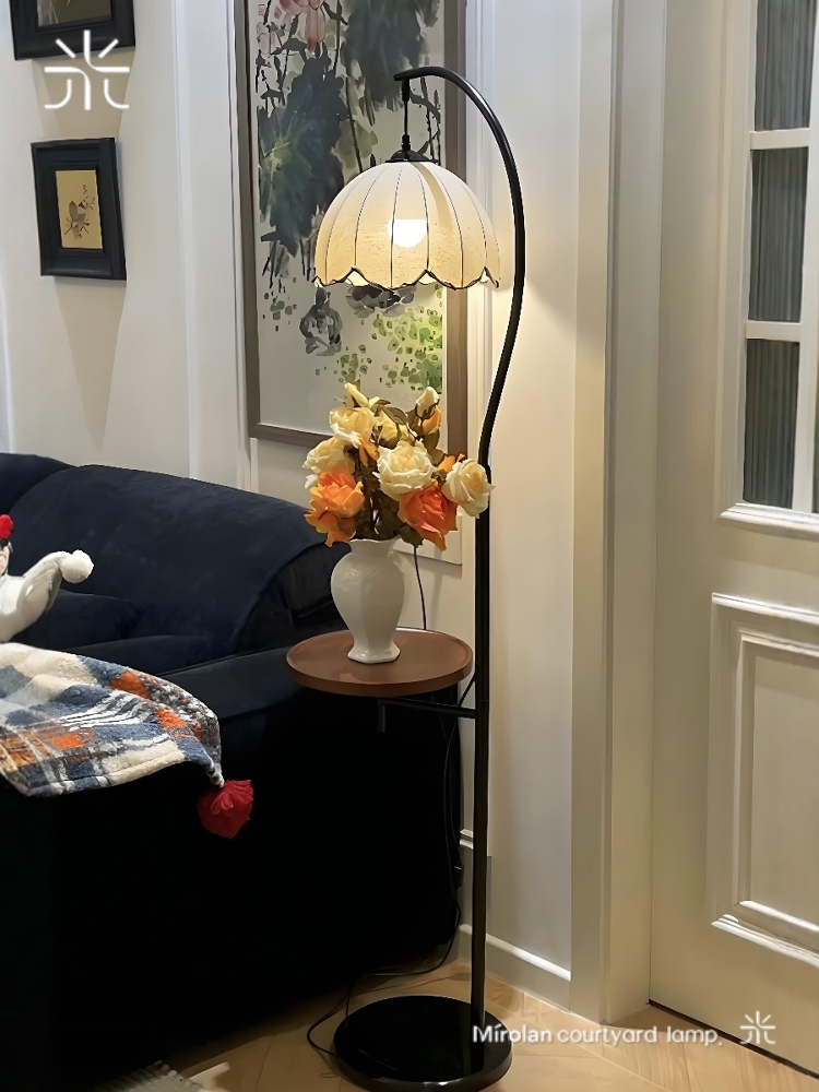 中古风落地灯氛围置物架客厅沙发旁装饰卧室床头一体台灯书房新款