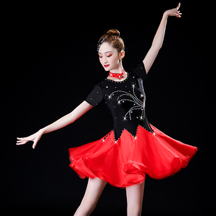 新款三步踩舞裙伦巴连衣裙吉特巴比赛演出服拉丁舞服装女成人镶钻