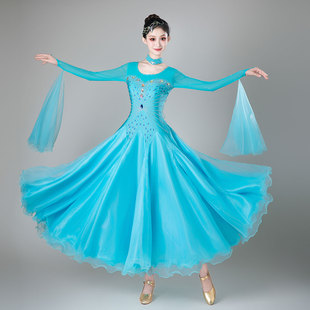 2025新款交谊舞华尔兹交际舞裙镶钻演出高端摩登舞比赛裙连衣裙