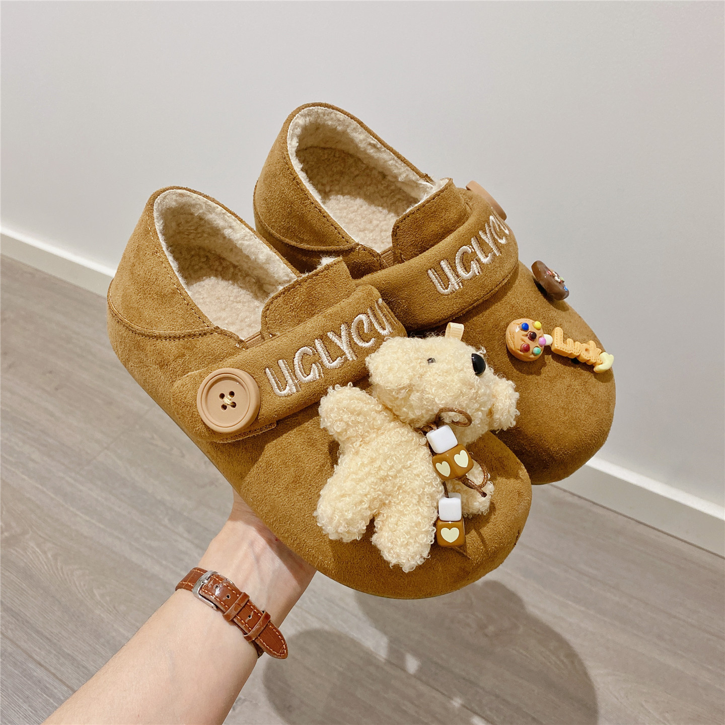 卡通毛毛鞋保暖厚底勃肯鞋女2025冬季新款韩版加绒内增高单鞋棉鞋