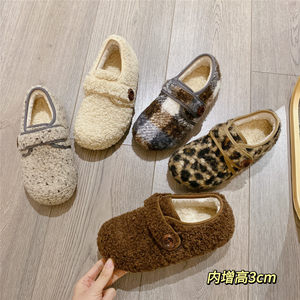 kokoin工作室女鞋毛毛鞋魔术贴加绒保暖单鞋女2025冬季新款韩版内增高棉鞋豆豆鞋女