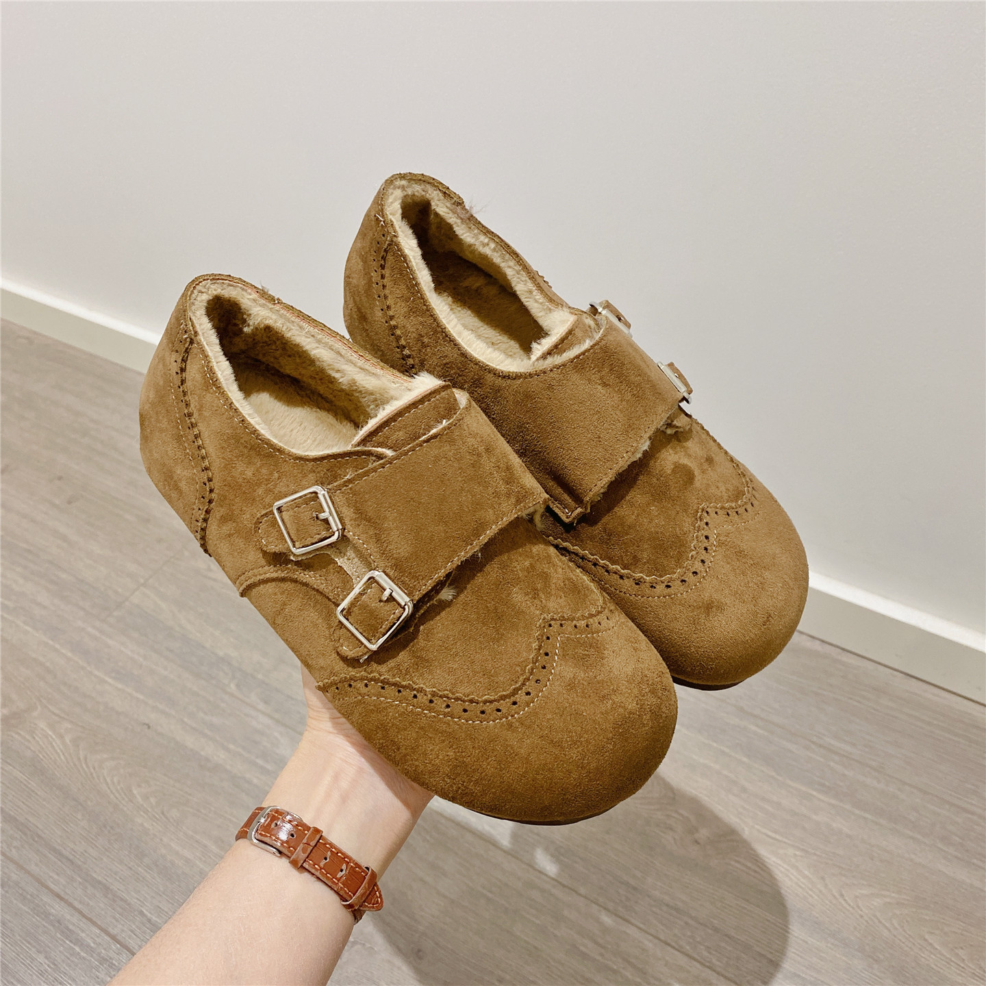 复古毛毛鞋保暖厚底勃肯鞋女2025冬季新款韩版加绒内增高单鞋棉鞋