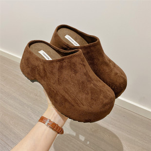 复古包头半拖女外穿2026春季新款韩版内增高懒人厚底松糕鞋拖鞋女