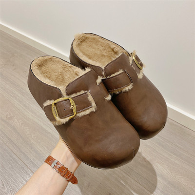 加绒保暖包头半拖女外穿2025冬季新款棉鞋内增高懒人厚底拖鞋女